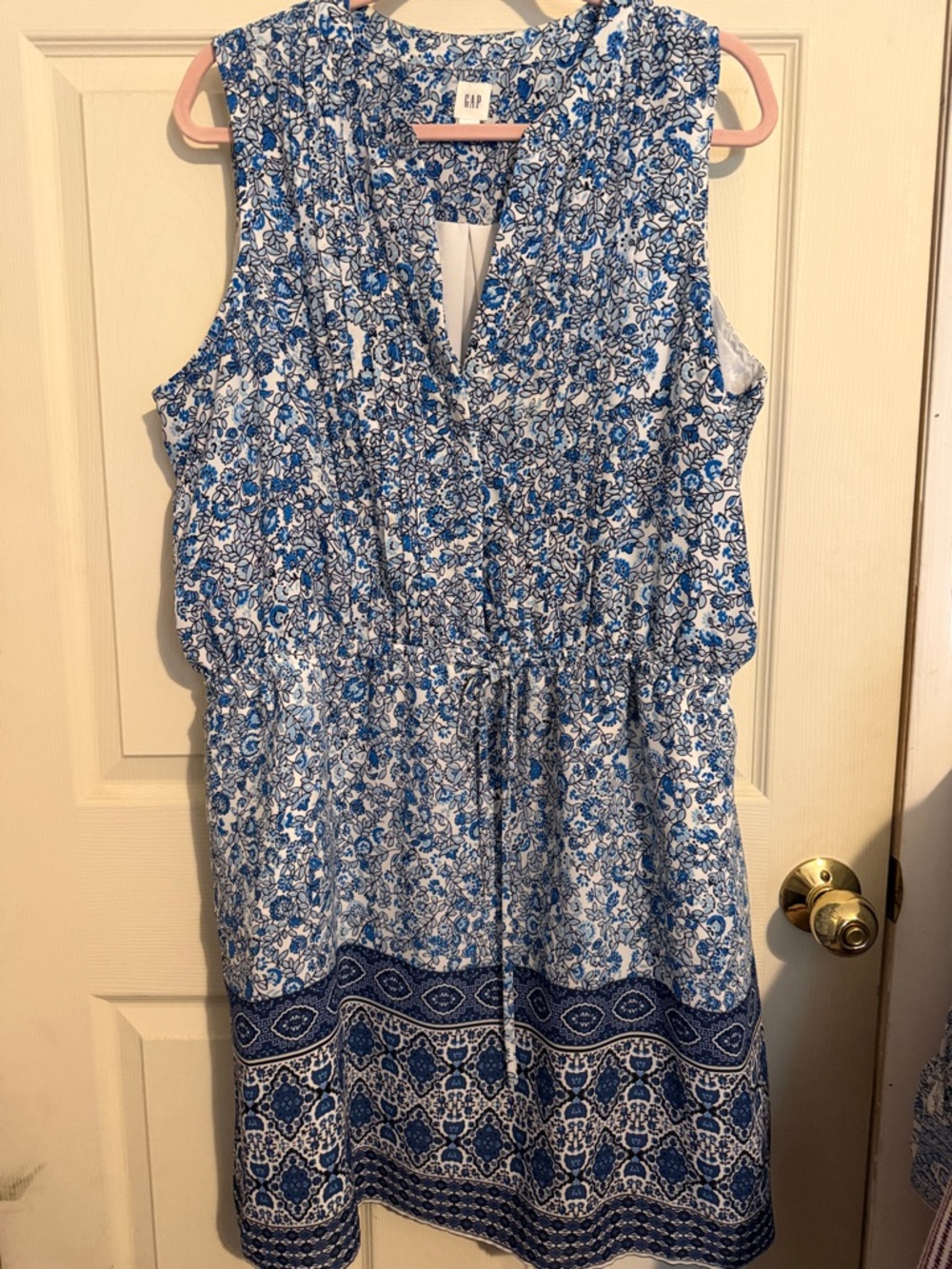 GAP White and Blue Floral Sleeveless Midi Dress